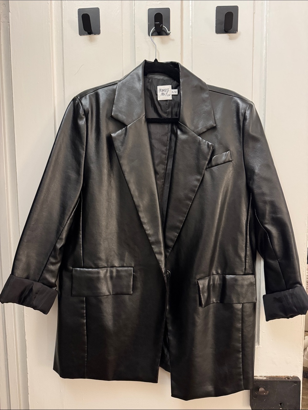Princess Polly Black Faux Leather Oversized Blazer